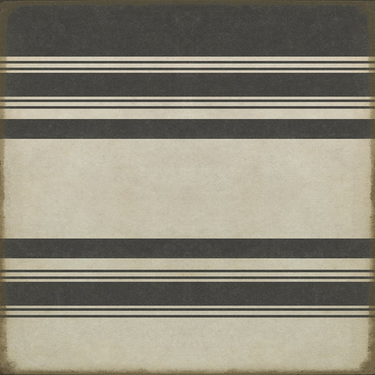Pattern 50 Organic Stripes Black and White 36x36 Vintage Vinyl Floorcloth