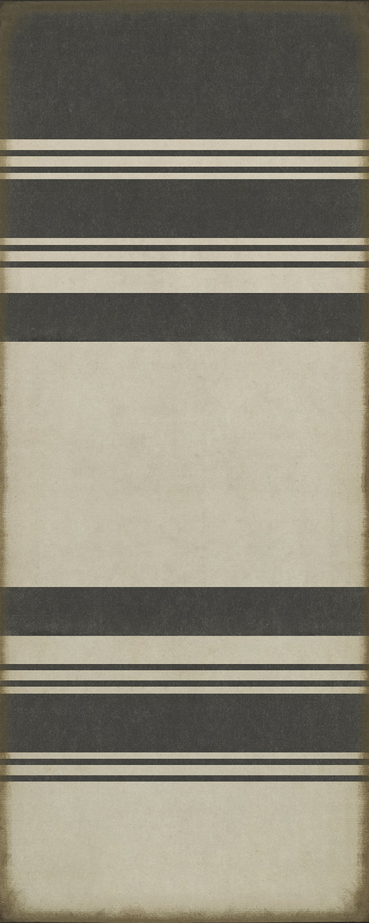 Pattern 50 Organic Stripes Black and White 36x90 Vintage Vinyl Floorcloth