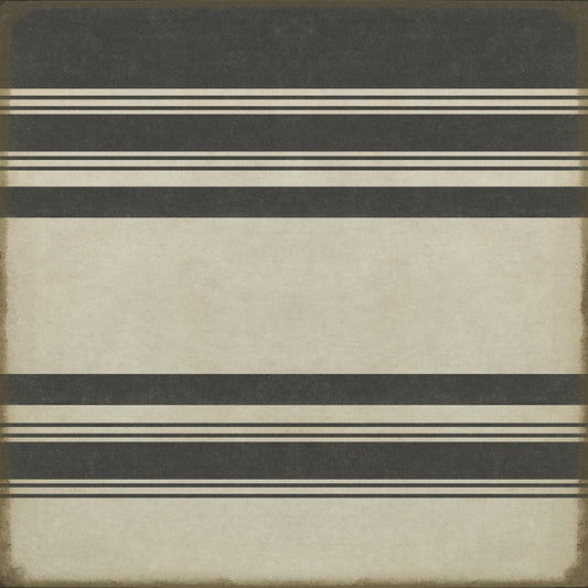 Pattern 50 Organic Stripes Black and White 96x96 Vintage Vinyl Floorcloth