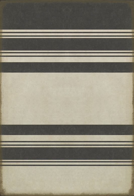 Pattern 50 Organic Stripes Black and White 96x140 Vintage Vinyl Floorcloth