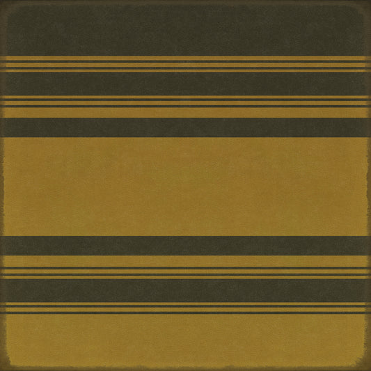 Pattern 50 Organic Stripes Black and Yellow 36x36 Vintage Vinyl Floorcloth