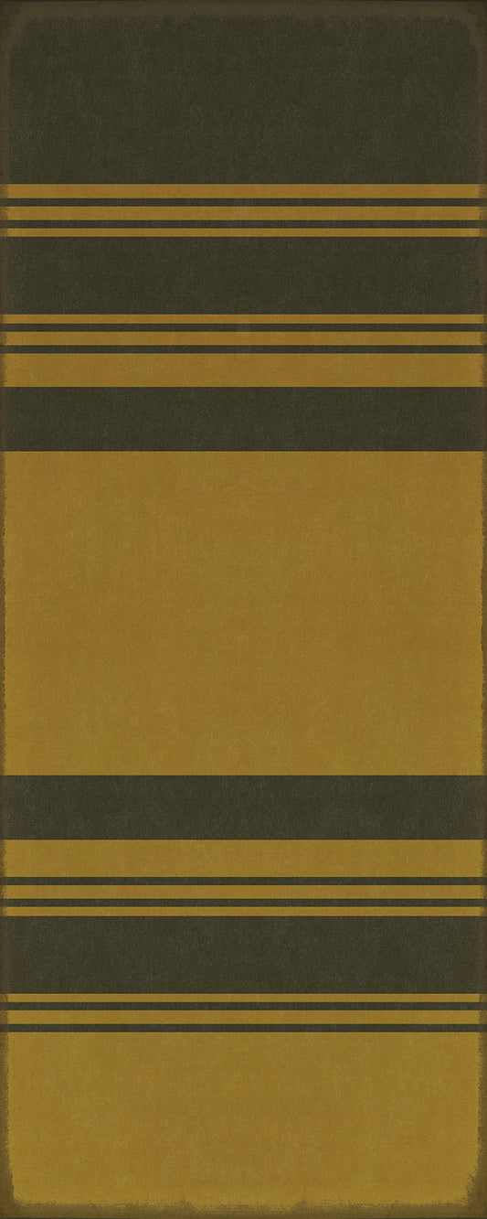 Pattern 50 Organic Stripes Black and Yellow 36x90 Vintage Vinyl Floorcloth
