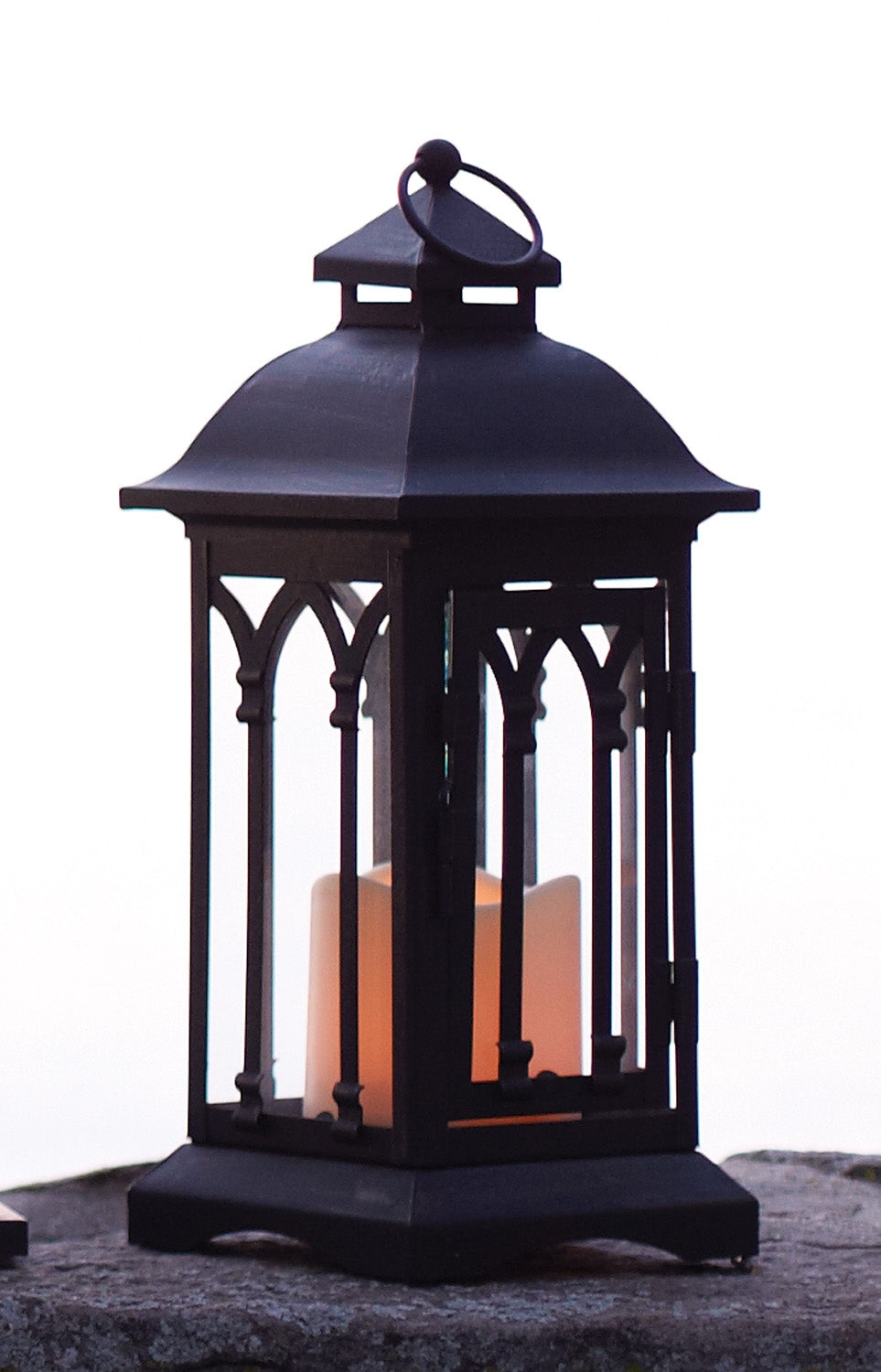Lantern W/3"X3" Led Candle (Set Of 2) 12.25"H Iron/Glass/Plastic, Black