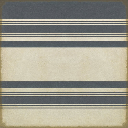 Pattern 50 Organic Stripes Blue and White 36x36 Vintage Vinyl Floorcloth