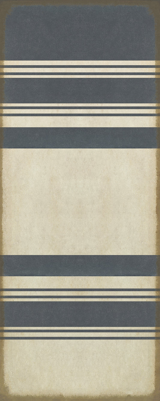 Pattern 50 Organic Stripes Blue and White 36x90 Vintage Vinyl Floorcloth
