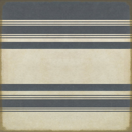 Pattern 50 Organic Stripes Blue and White 48x48 Vintage Vinyl Floorcloth