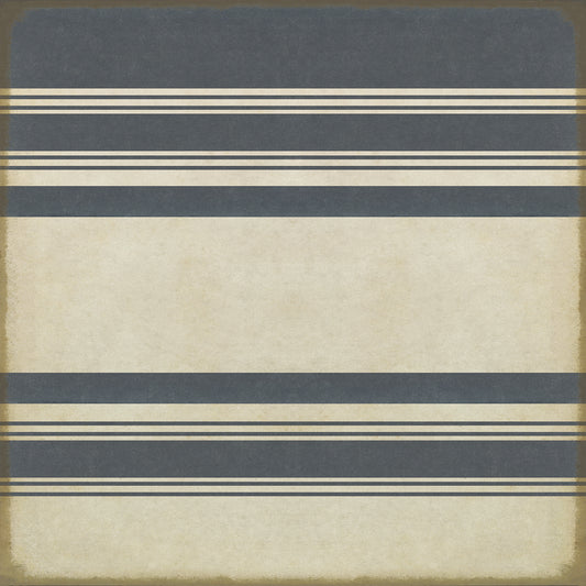Pattern 50 Organic Stripes Blue and White 96x96 Vintage Vinyl Floorcloth