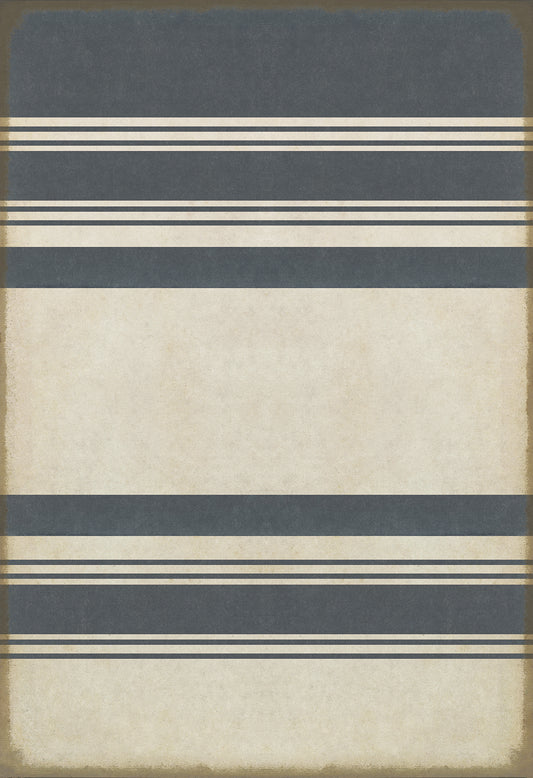 Pattern 50 Organic Stripes Blue and White 96x140 Vintage Vinyl Floorcloth