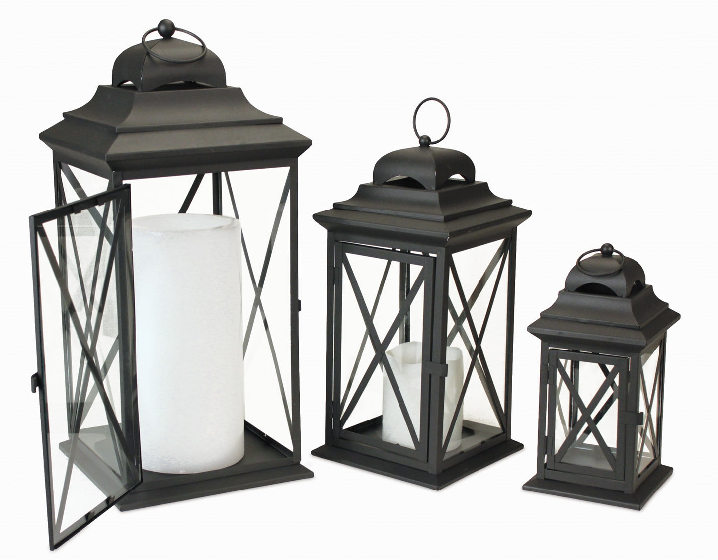 Lantern (Set Of 3) 11.75"H-22"H Iron/Glass
