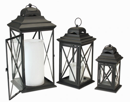 Lantern (Set Of 3) 11.75"H-22"H Iron/Glass
