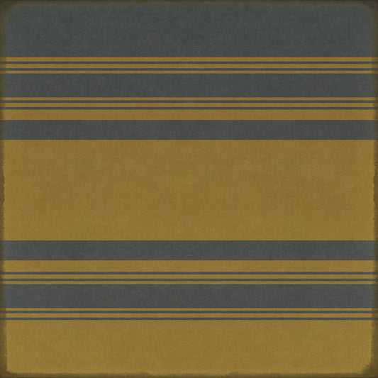 Pattern 50 Organic Stripes Blue and Yellow 36x36 Vintage Vinyl Floorcloth