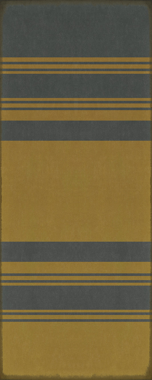 Pattern 50 Organic Stripes Blue and Yellow 36x90 Vintage Vinyl Floorcloth