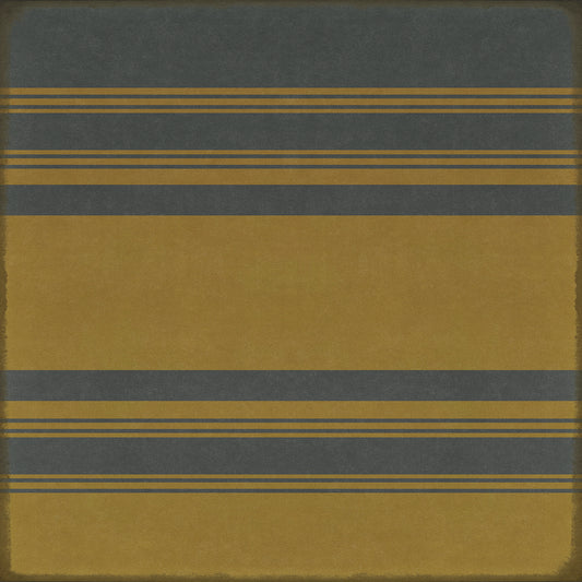 Pattern 50 Organic Stripes Blue and Yellow 48x48 Vintage Vinyl Floorcloth