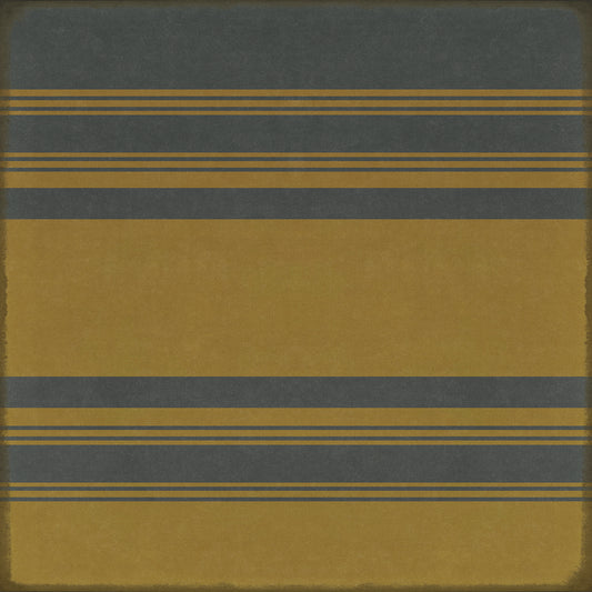 Pattern 50 Organic Stripes Blue and Yellow 72x72 Vintage Vinyl Floorcloth