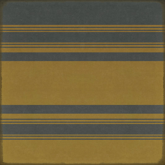 Pattern 50 Organic Stripes Blue and Yellow 96x96 Vintage Vinyl Floorcloth