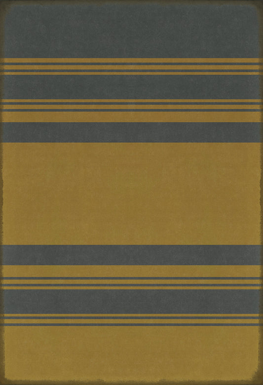 Pattern 50 Organic Stripes Blue and Yellow 96x140 Vintage Vinyl Floorcloth