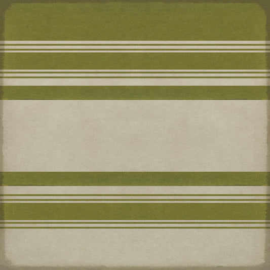 Pattern 50 Organic Stripes Green and White 36x36 Vintage Vinyl Floorcloth