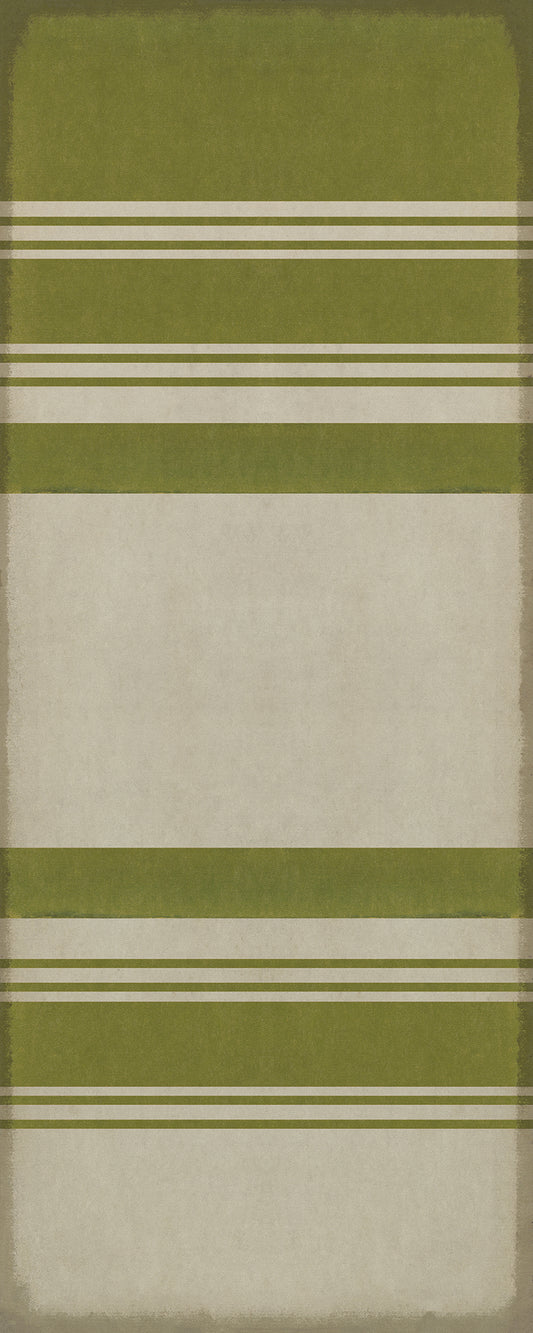 Pattern 50 Organic Stripes Green and White 36x90 Vintage Vinyl Floorcloth
