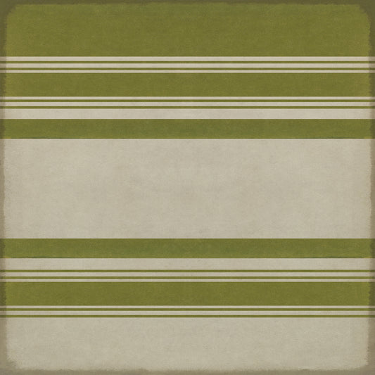 Pattern 50 Organic Stripes Green and White 48x48 Vintage Vinyl Floorcloth