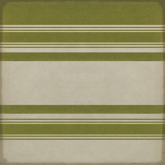 Pattern 50 Organic Stripes Green and White 72x72 Vintage Vinyl Floorcloth