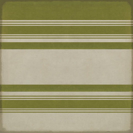 Pattern 50 Organic Stripes Green and White 96x96 Vintage Vinyl Floorcloth