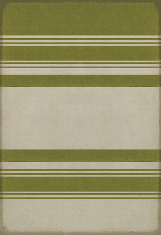 Pattern 50 Organic Stripes Green and White 96x140 Vintage Vinyl Floorcloth