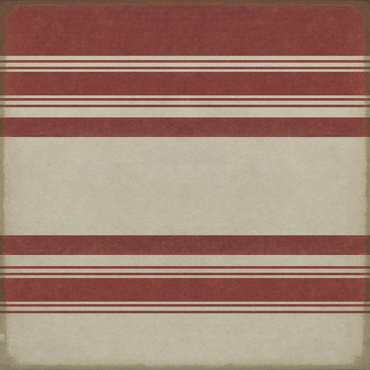 Pattern 50 Organic Stripes Red and White 36x36 Vintage Vinyl Floorcloth