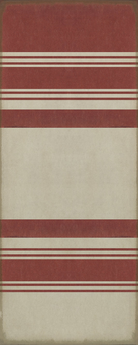 Pattern 50 Organic Stripes Red and White 36x90 Vintage Vinyl Floorcloth