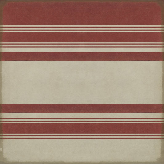 Pattern 50 Organic Stripes Red and White 48x48 Vintage Vinyl Floorcloth