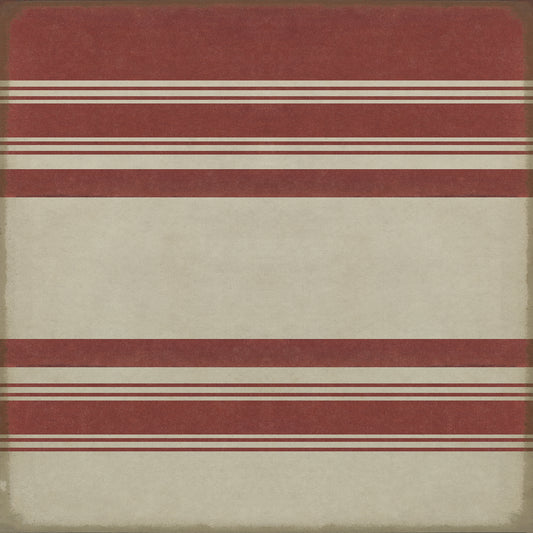 Pattern 50 Organic Stripes Red and White 60x60 Vintage Vinyl Floorcloth