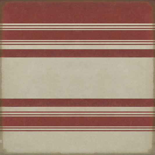 Pattern 50 Organic Stripes Red and White 72x72 Vintage Vinyl Floorcloth