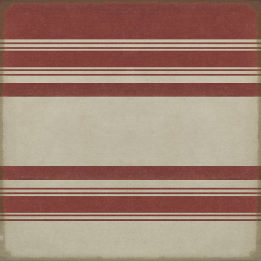 Pattern 50 Organic Stripes Red and White 96x96 Vintage Vinyl Floorcloth