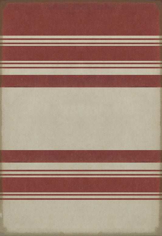 Pattern 50 Organic Stripes Red and White 96x140 Vintage Vinyl Floorcloth