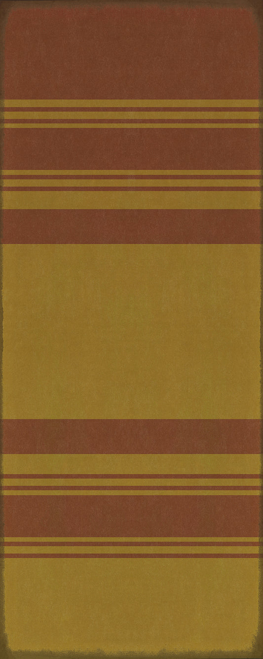 Pattern 50 Organic Stripes Red and Yellow 36x90 Vintage Vinyl Floorcloth