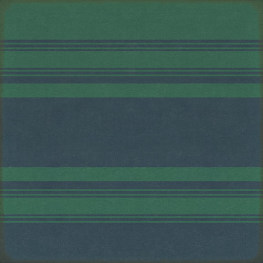 Pattern 50 Organic Stripes Teal and Blue 36x36 Vintage Vinyl Floorcloth