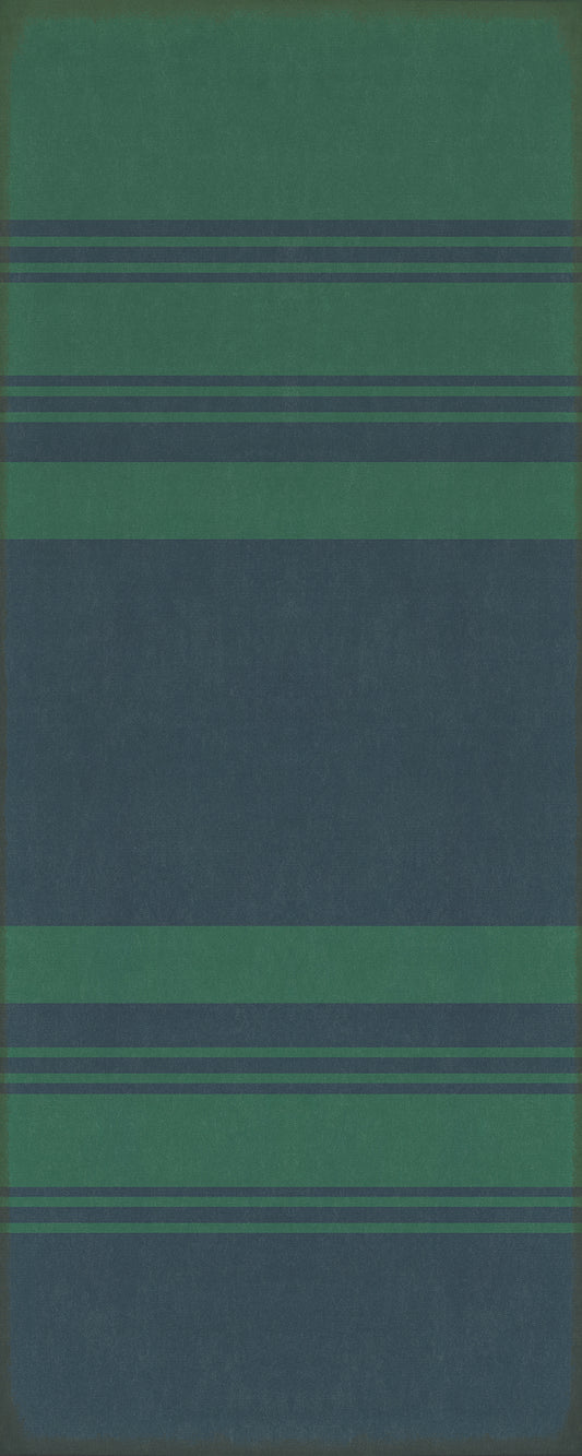 Pattern 50 Organic Stripes Teal and Blue 36x90 Vintage Vinyl Floorcloth
