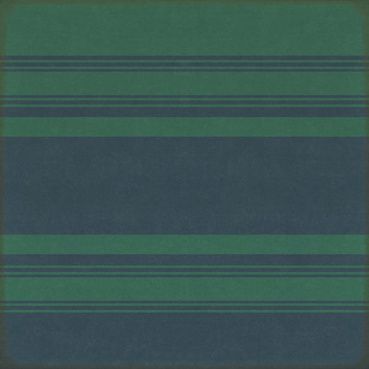 Pattern 50 Organic Stripes Teal and Blue 48x48 Vintage Vinyl Floorcloth
