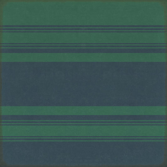 Pattern 50 Organic Stripes Teal and Blue 72x72 Vintage Vinyl Floorcloth