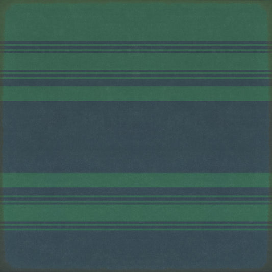 Pattern 50 Organic Stripes Teal and Blue 96x96 Vintage Vinyl Floorcloth