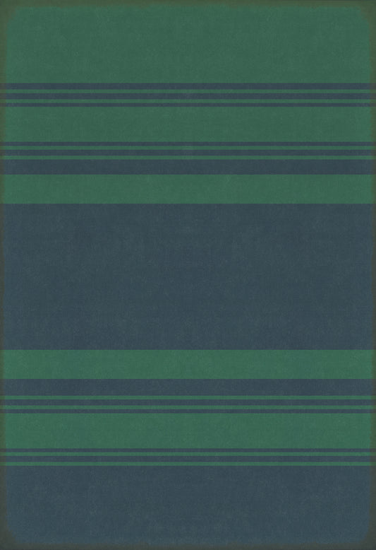 Pattern 50 Organic Stripes Teal and Blue 96x140 Vintage Vinyl Floorcloth