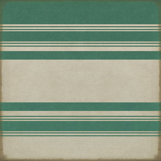 Pattern 50 Organic Stripes Teal and White 36x36 Vintage Vinyl Floorcloth