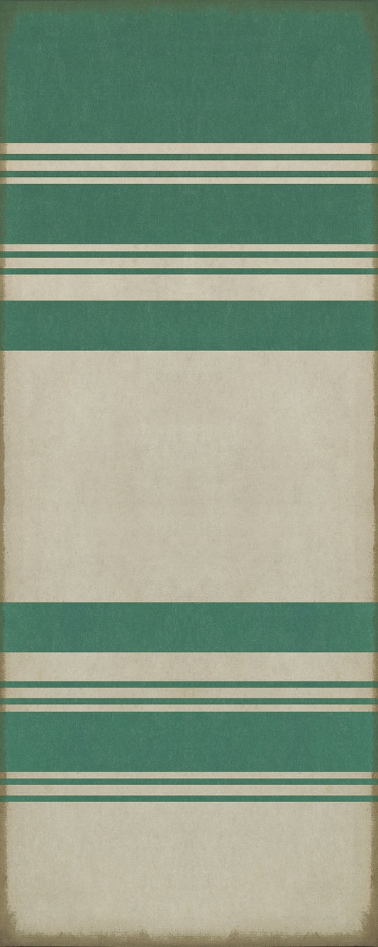 Pattern 50 Organic Stripes Teal and White 36x90 Vintage Vinyl Floorcloth