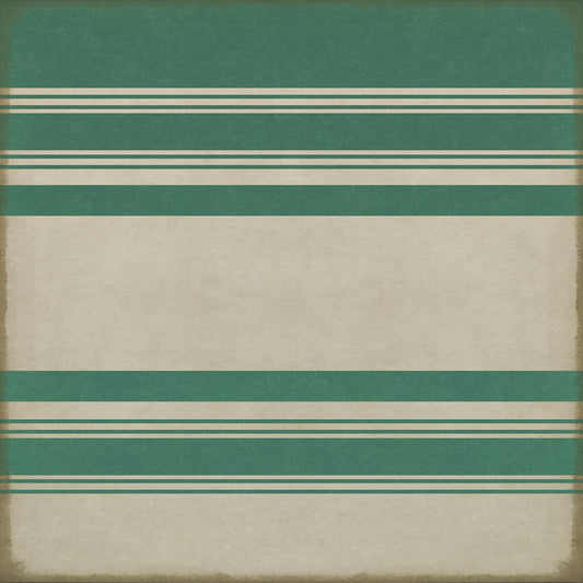Pattern 50 Organic Stripes Teal and White 48x48 Vintage Vinyl Floorcloth