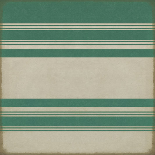Pattern 50 Organic Stripes Teal and White 60x60 Vintage Vinyl Floorcloth
