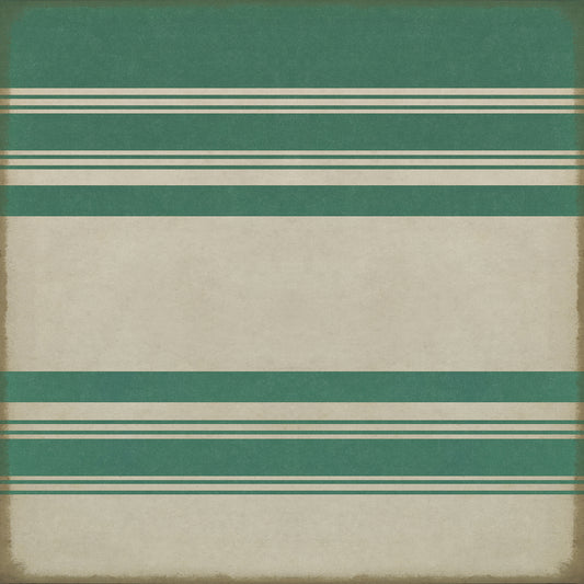 Pattern 50 Organic Stripes Teal and White 96x96 Vintage Vinyl Floorcloth