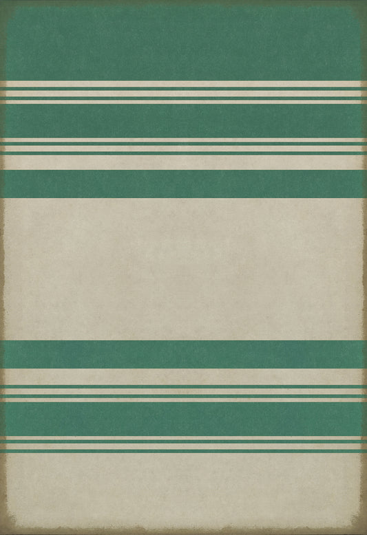 Pattern 50 Organic Stripes Teal and White 96x140 Vintage Vinyl Floorcloth