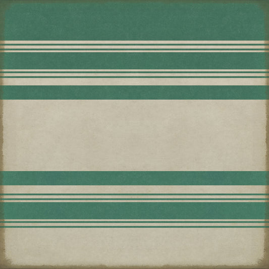 Pattern 50 Organic Stripes Teal and White 120x120 Vintage Vinyl Floorcloth