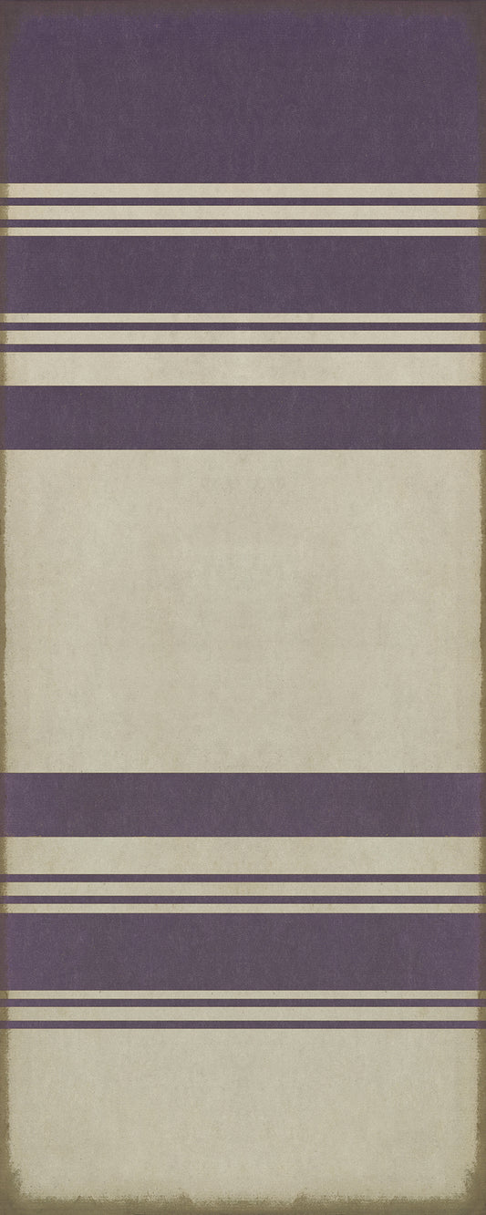 Pattern 50 Organic Stripes Purple and White 36x90 Vintage Vinyl Floorcloth