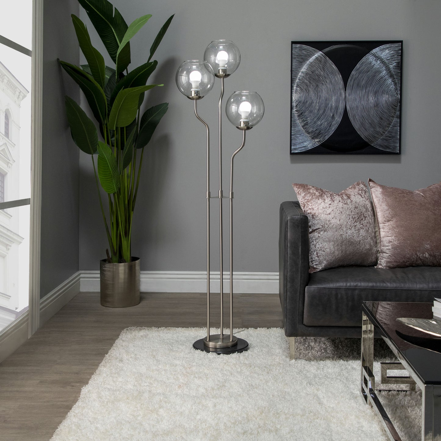 Metal/marble 53" 3 Light Floor Lamp, Silver - Kd