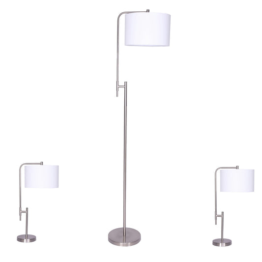 S/3 Metal 24" Table & 57" Floor Lamp, Silver - Kd